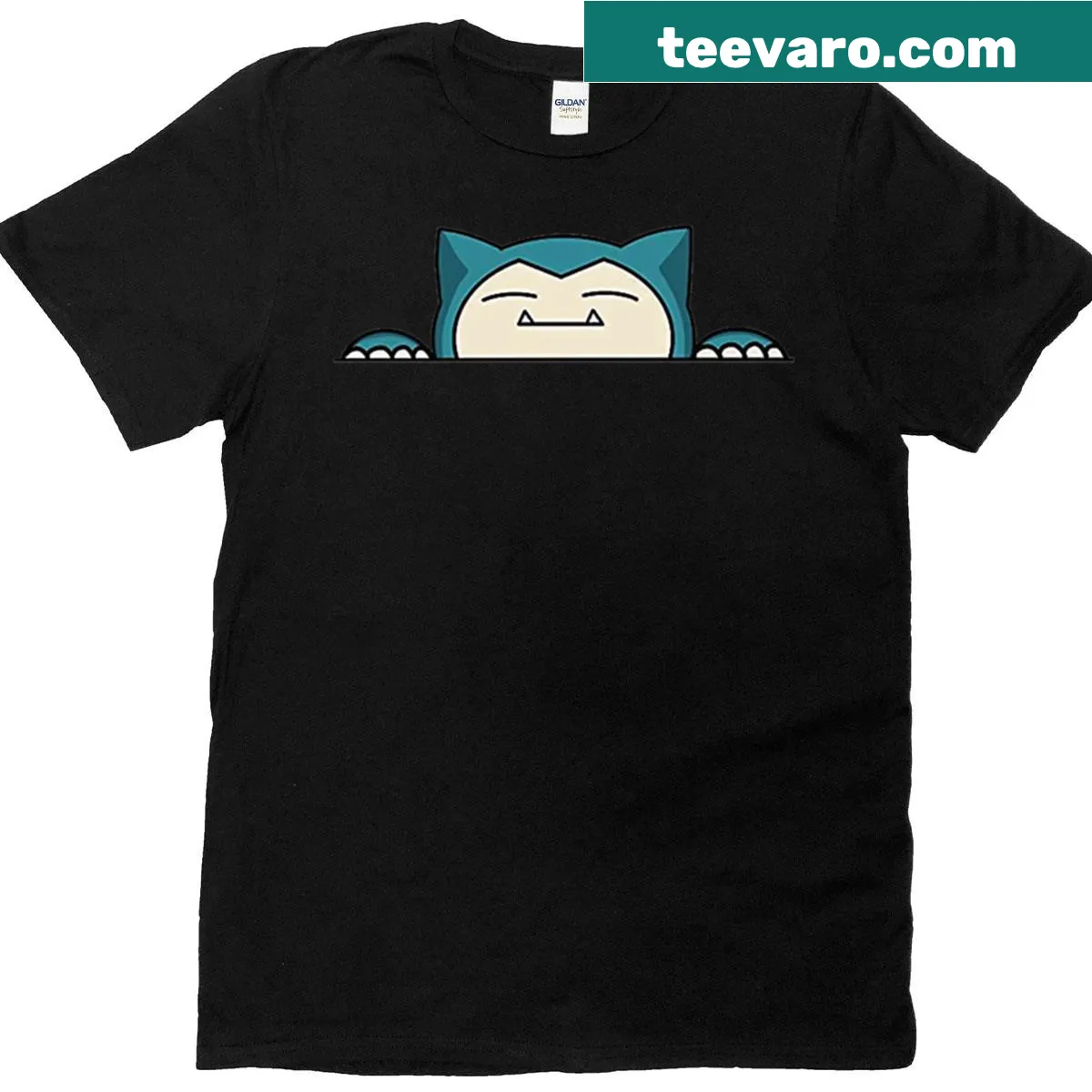 Cartoon Snorlax T-shirt with a humorous anime-inspired design — on a men's t-shirt