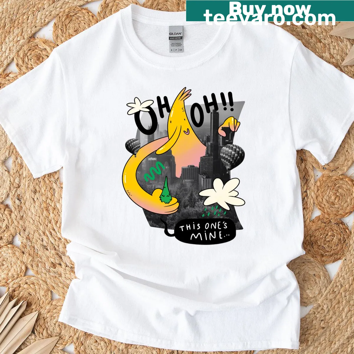 Illustration of a funny giant monster on a T-shirt. — on a men's t-shirt