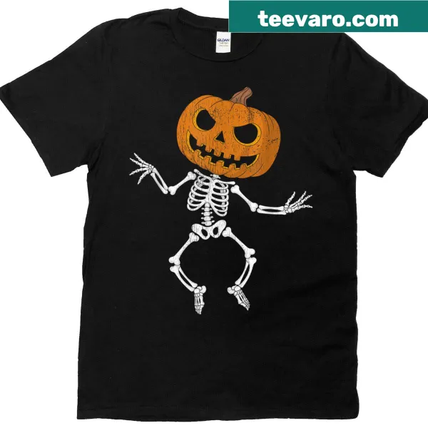 Cute skeleton and pumpkin dabbing t-shirt for Halloween