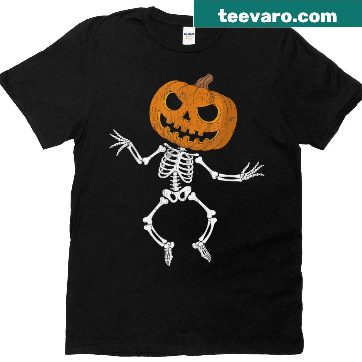 Cute skeleton and pumpkin dabbing t-shirt for Halloween — on a men's t-shirt
