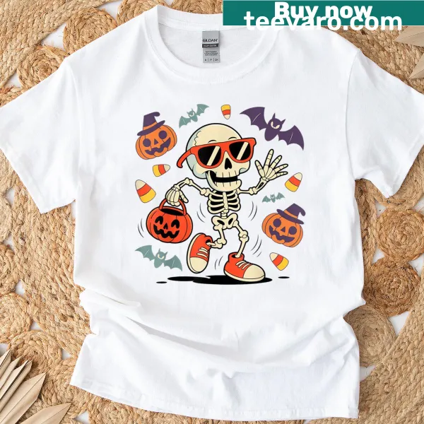Funny Halloween T-shirt with a dancing skeleton