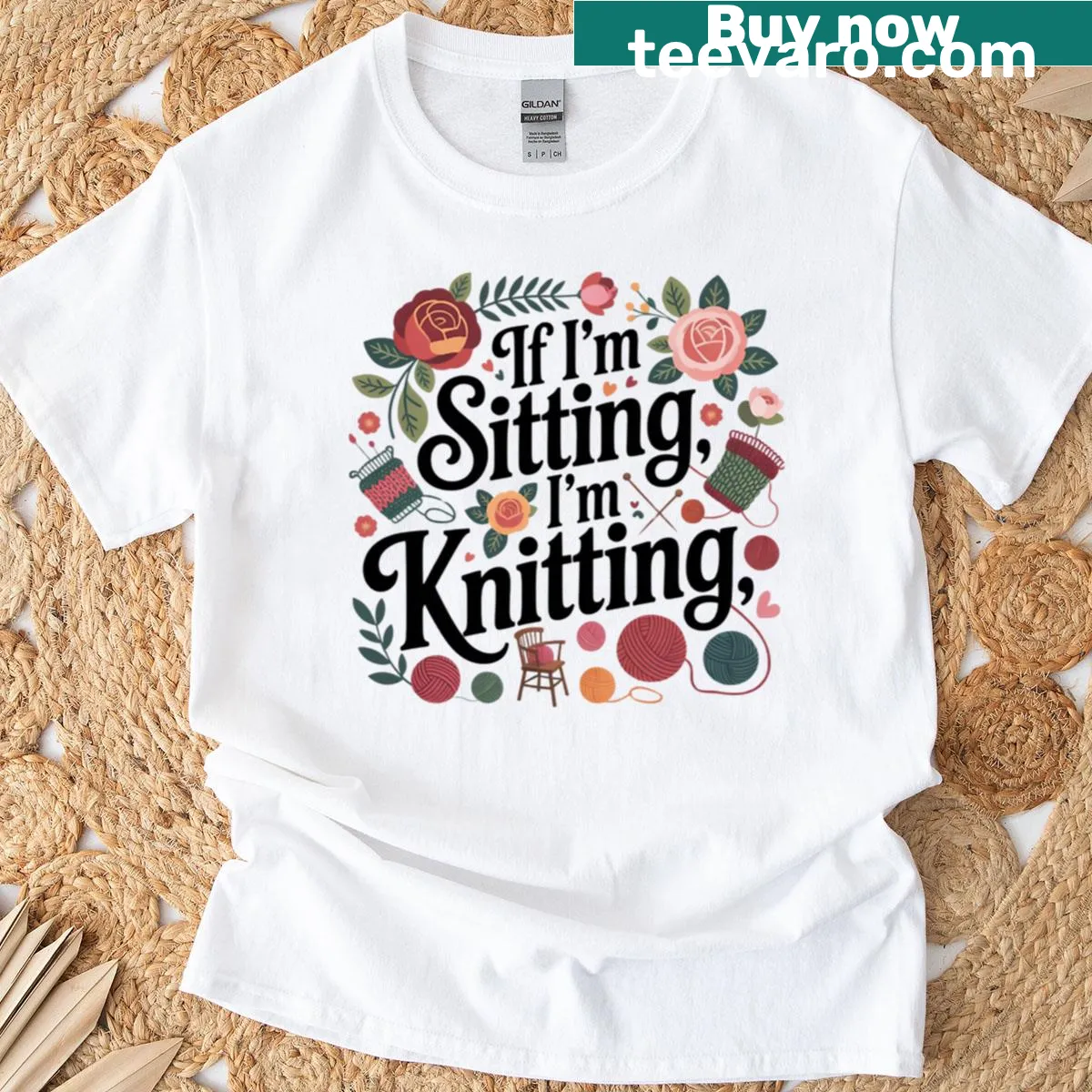 Humorous yarn quote art T-shirt for knitting enthusiasts — on a men's t-shirt