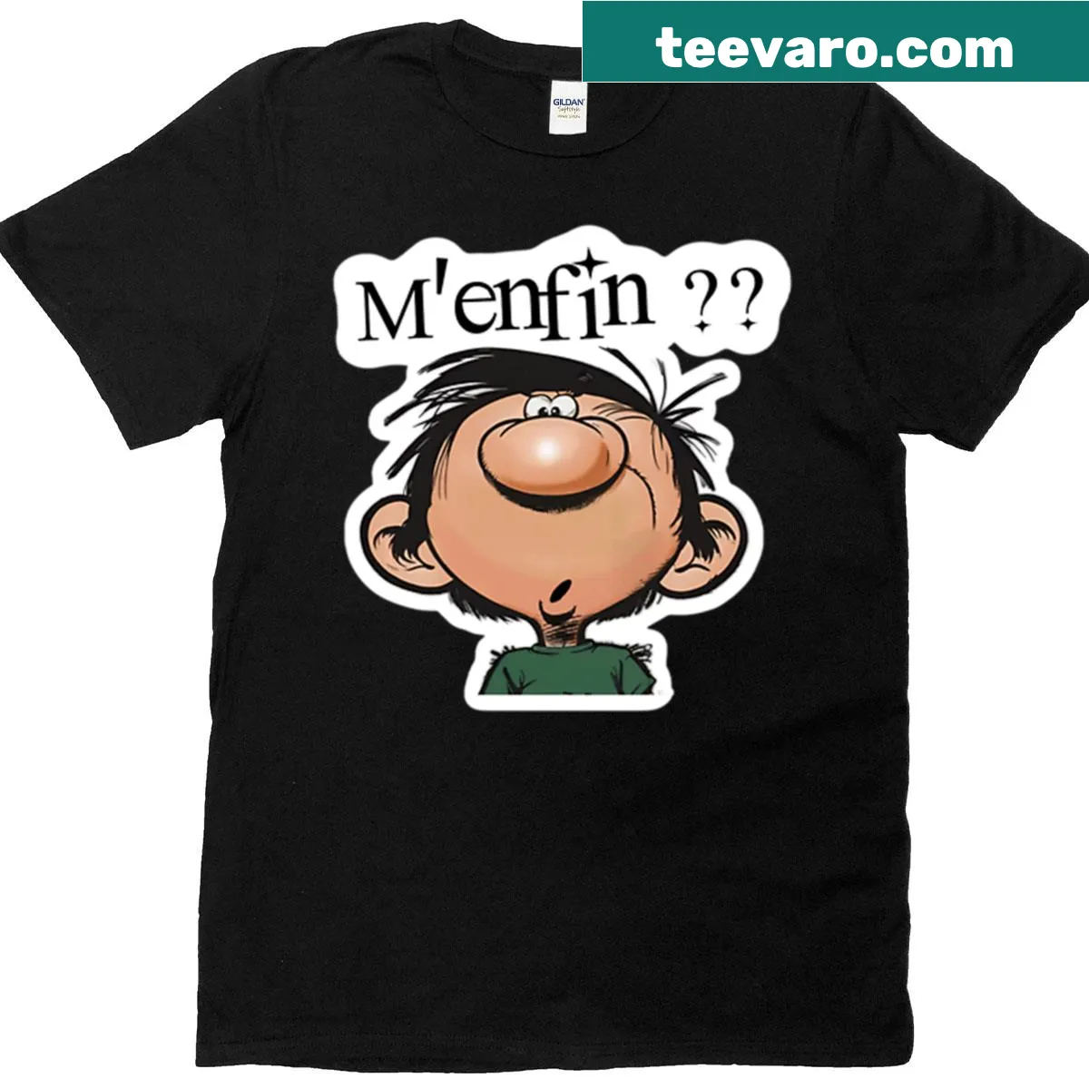Cartoon graphic of Gaston Lagaffe on a humorous men's t-shirt. — on a men's t-shirt