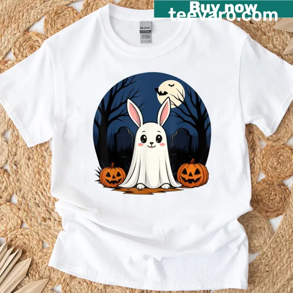Cute Halloween t-shirt with a ghost bunny design