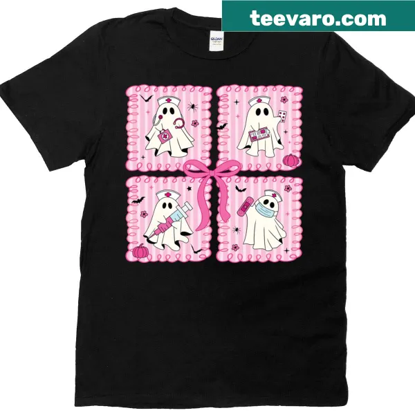 Cute ghost nurse Halloween T-shirt with kawaii style