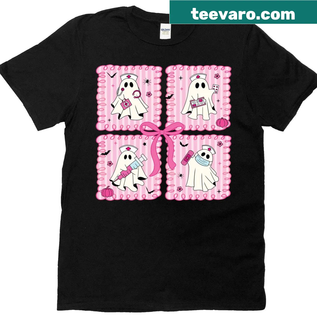 Cute ghost nurse Halloween T-shirt with kawaii style — on a men's t-shirt