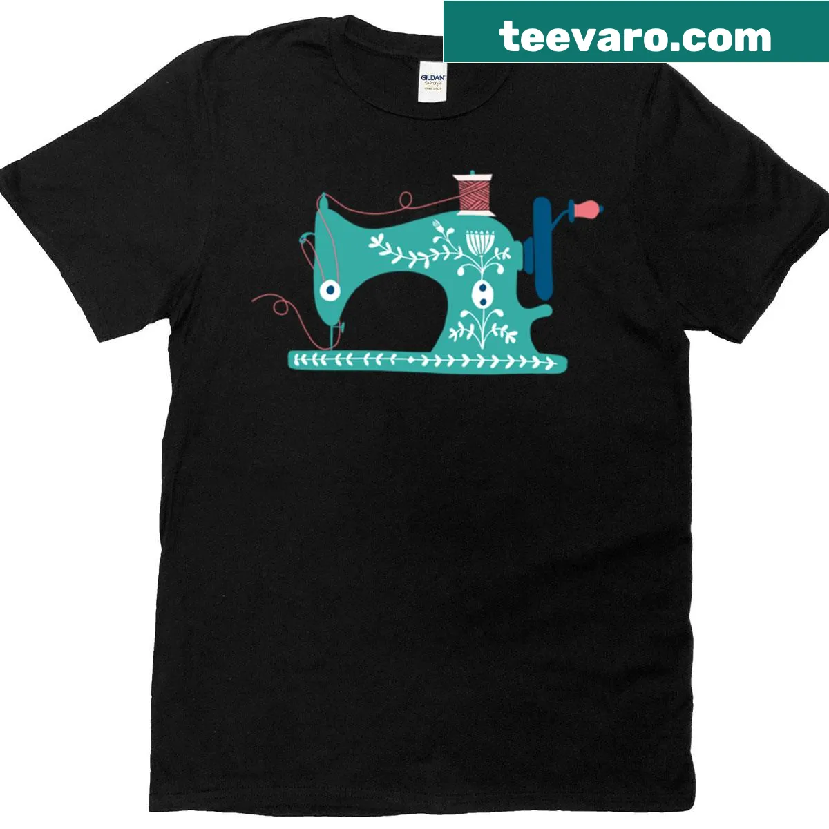 Retro sewing machine graphic on a t-shirt — on a men's t-shirt