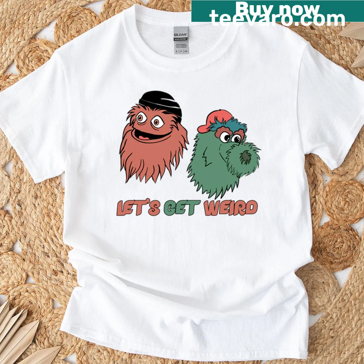 Illustration of Gritty and Phanatic mascots on a t-shirt — on a men's t-shirt