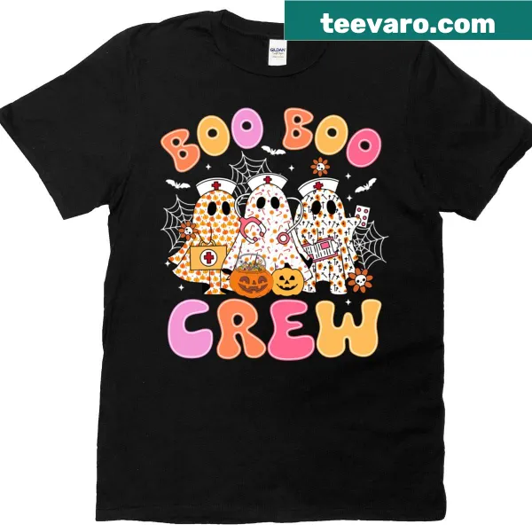 Funny ghost graphic with 'Boo Boo Crew' text on a t-shirt