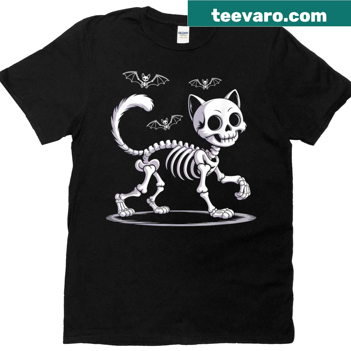 Skeleton cat graphic for Halloween on a t-shirt — on a men's t-shirt