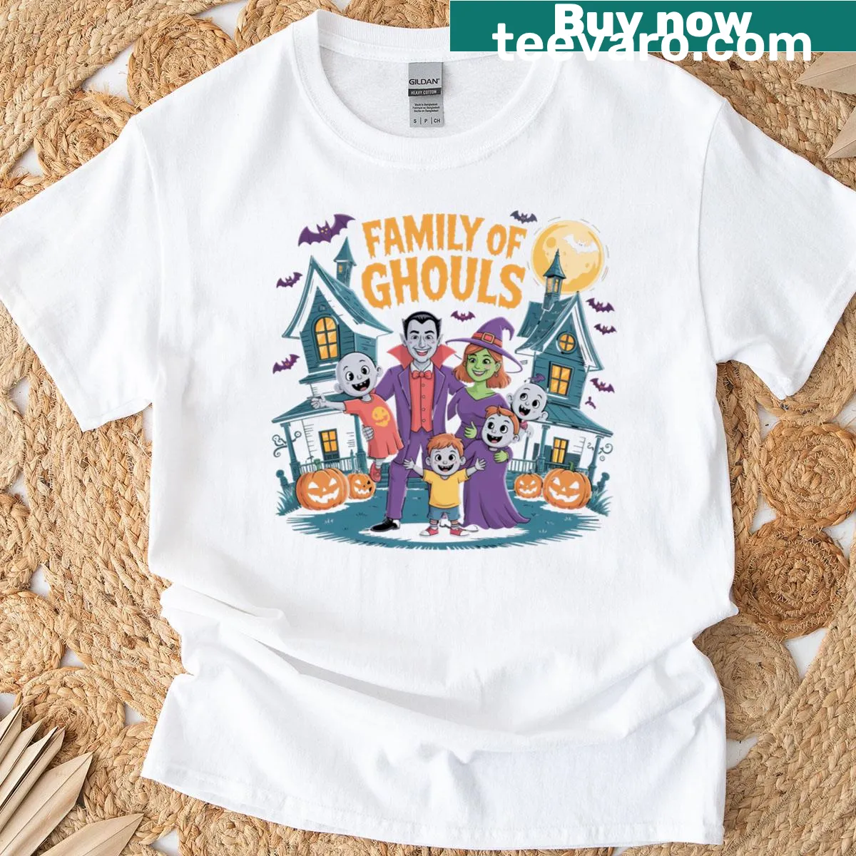 Halloween t-shirt featuring a family of friendly ghouls — on a men's t-shirt