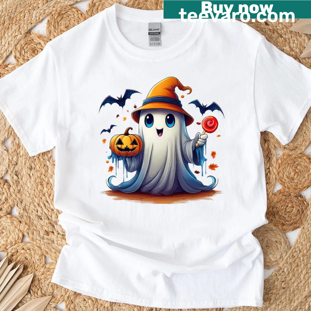 Cute Halloween themed T-shirt for women with whimsical graphics — on a men's t-shirt