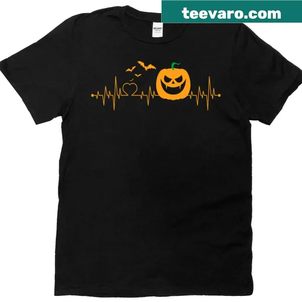 Halloween T-shirt with a heartbeat graphic and jack-o'-lantern design