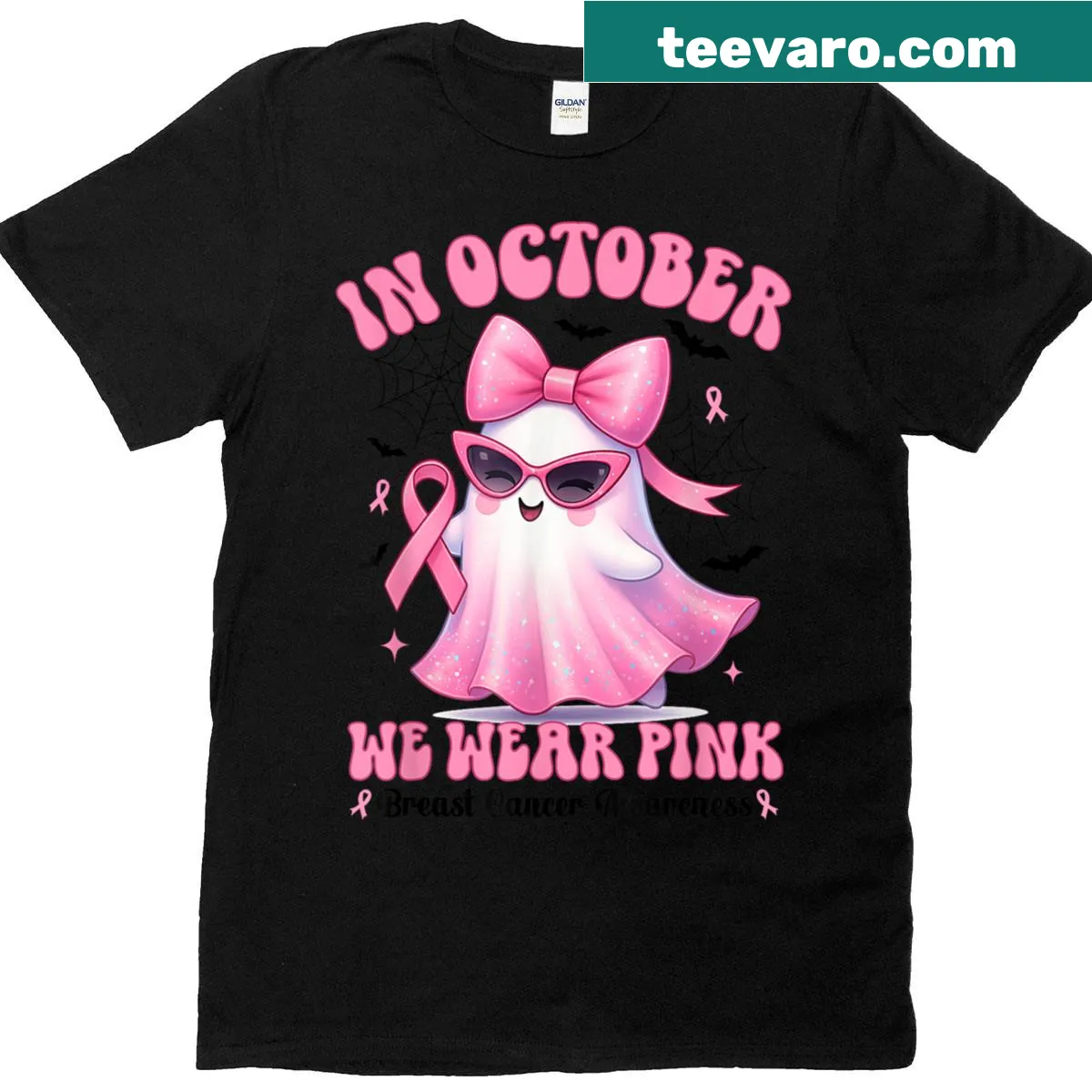 Awareness T-shirt with 'In October We Wear Pink' for Halloween. — on a men's t-shirt