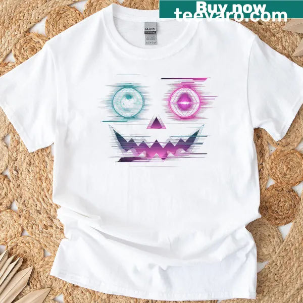 Funny Jack O' Lantern face graphic on a Halloween t-shirt