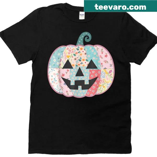 Floral jack-o-lantern graphic with pumpkin and flowers for women