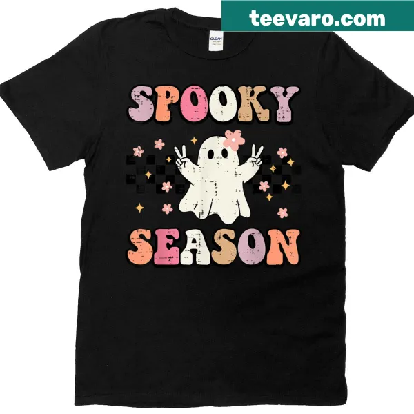 Cute Halloween T-shirt with a ghost promoting peace design.