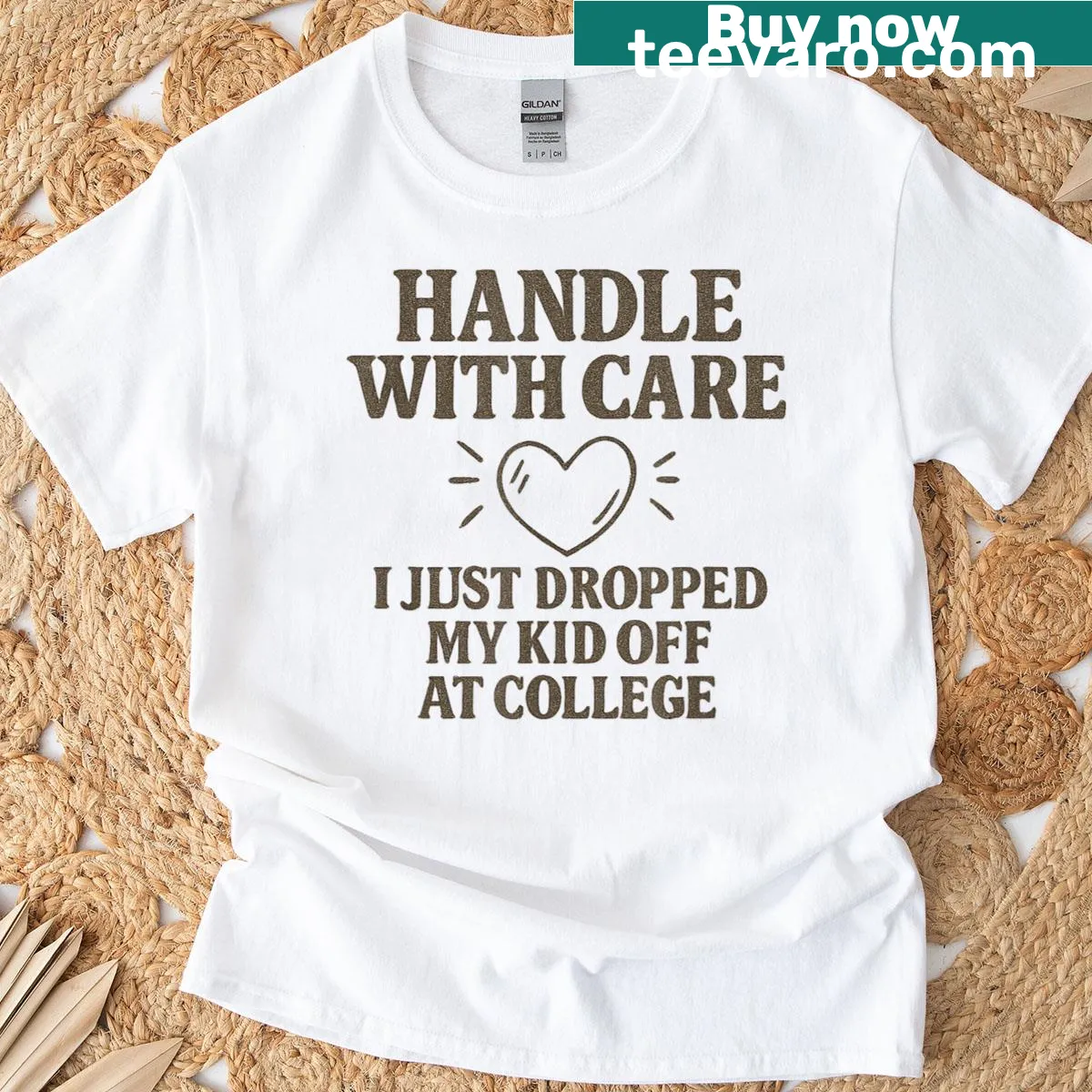 Illustrative 'Handle With Care' graphic for parents — on a men's t-shirt