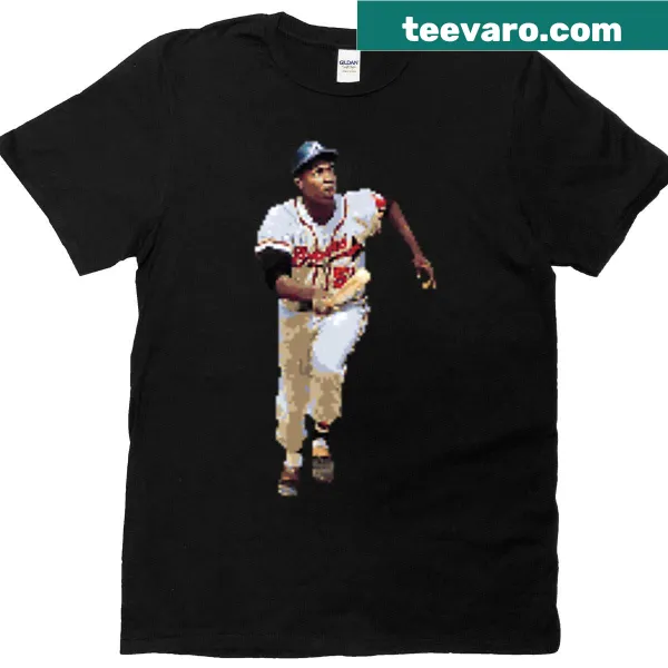 Illustrative oversized t-shirt honoring Hank Aaron with his iconic number