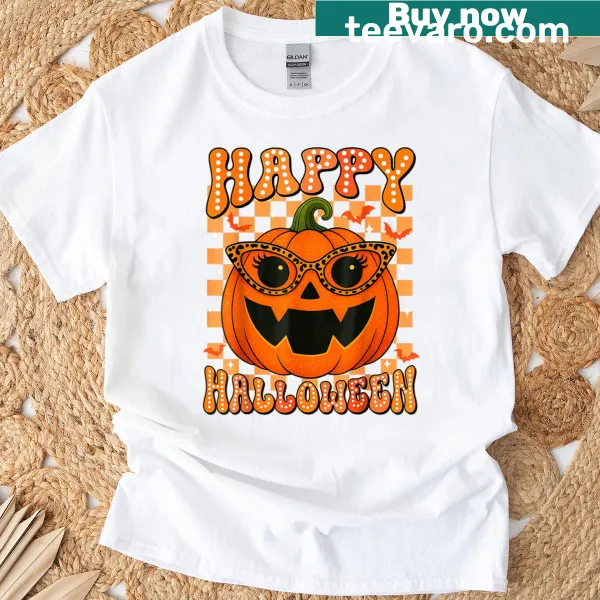 Funny Halloween T-shirt for kids featuring cheerful pumpkins