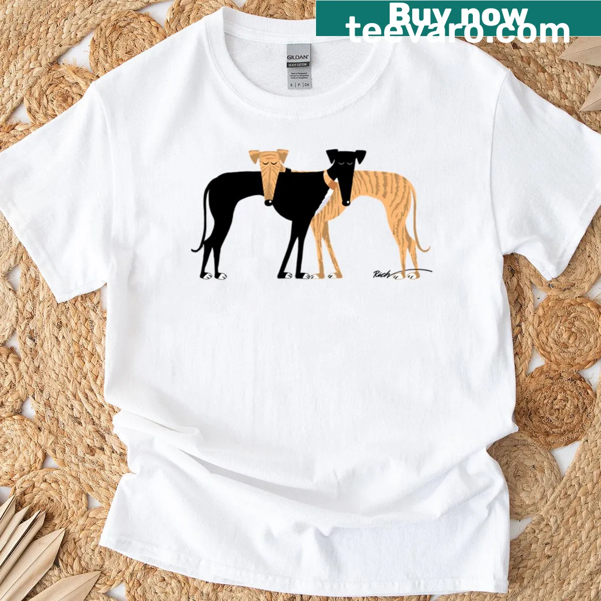 Wholesome t-shirt featuring a brindle hound illustration — on a men's t-shirt