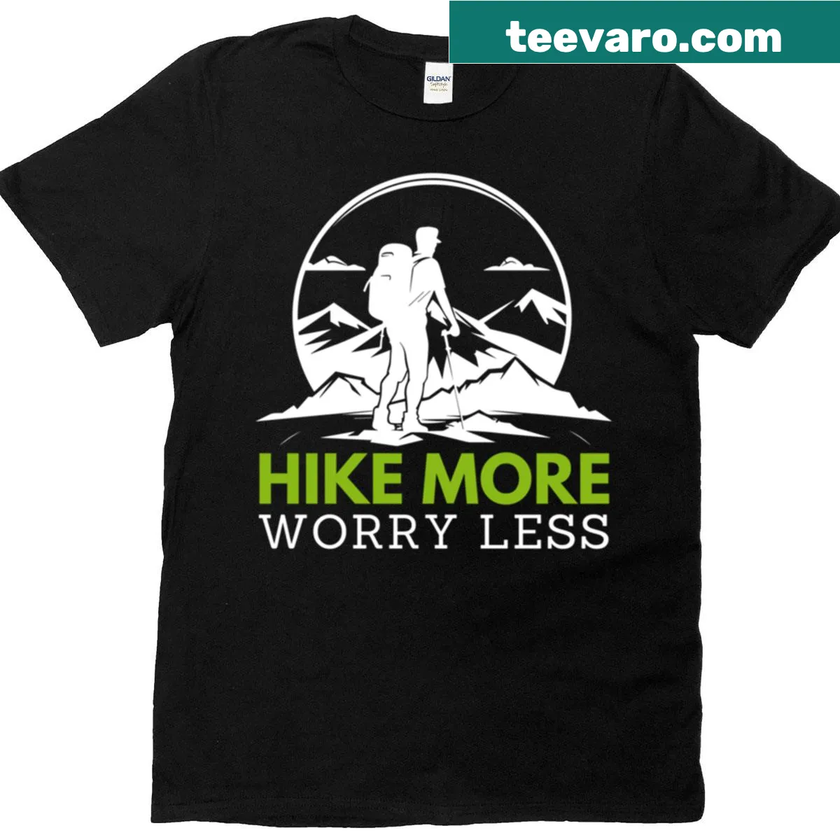 Motivational T-shirt promoting hiking and outdoor adventures — on a men's t-shirt