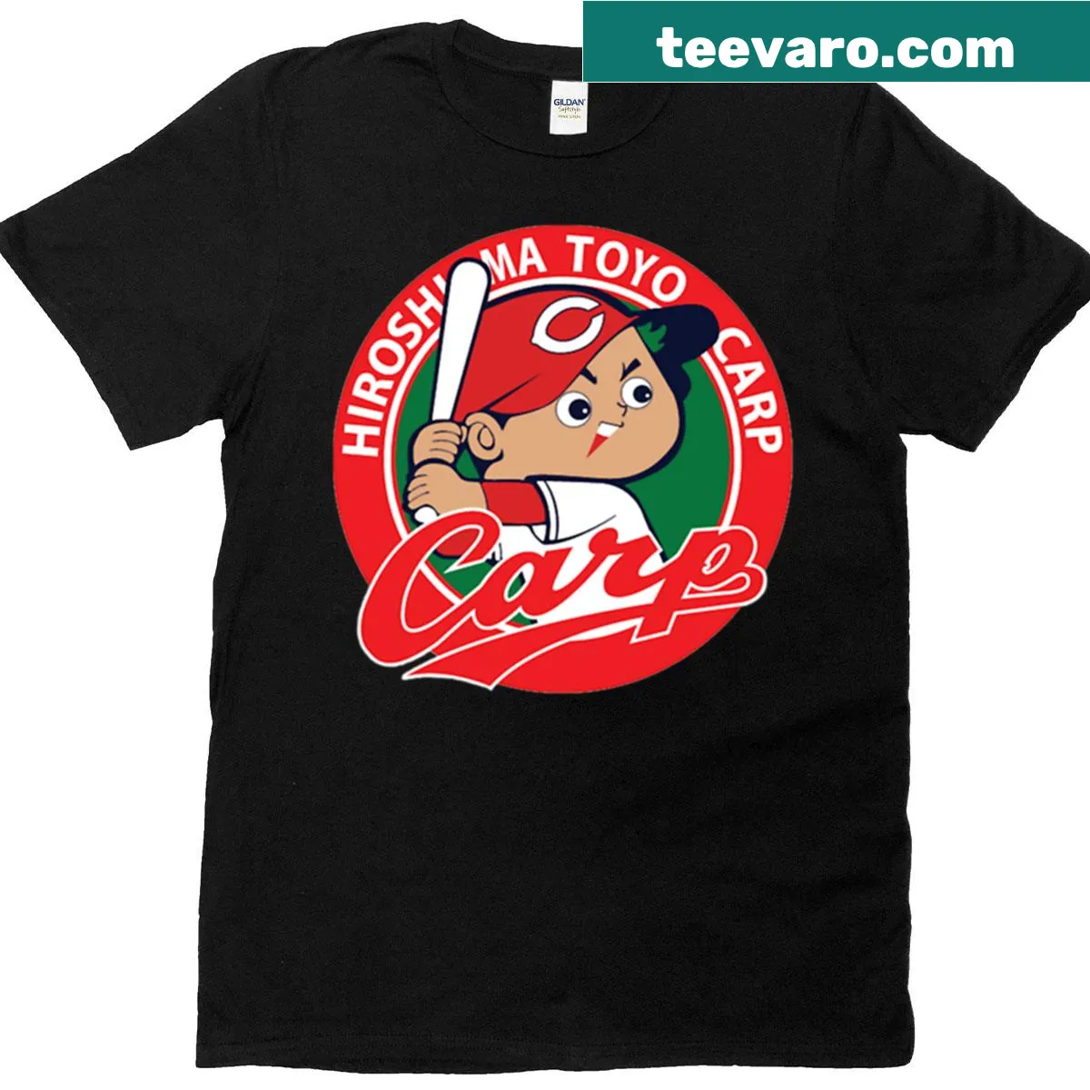 Illustration of Hiroshima T0yo Carp logo on baseball-themed t-shirt — on a men's t-shirt
