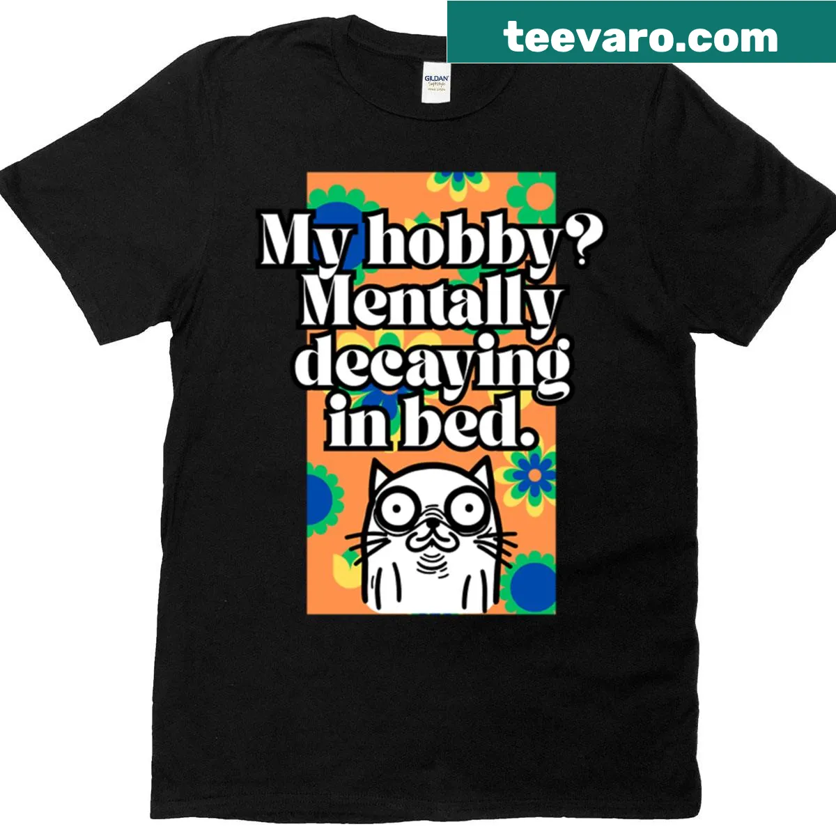 Cute illustration of a hobby cat on a t-shirt — on a men's t-shirt
