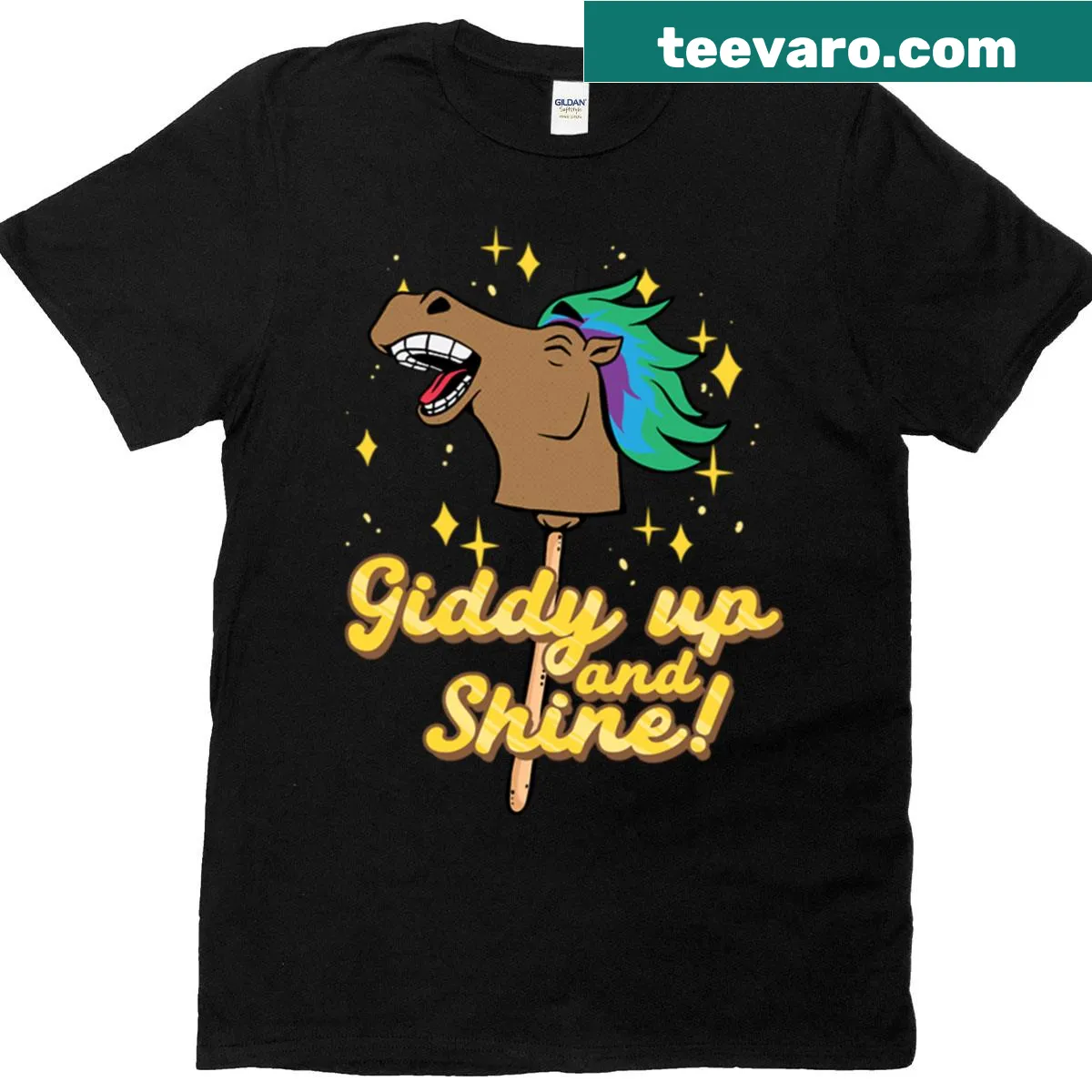 Fun T-shirt featuring hobby horsing themed graphics and slogan — on a men's t-shirt