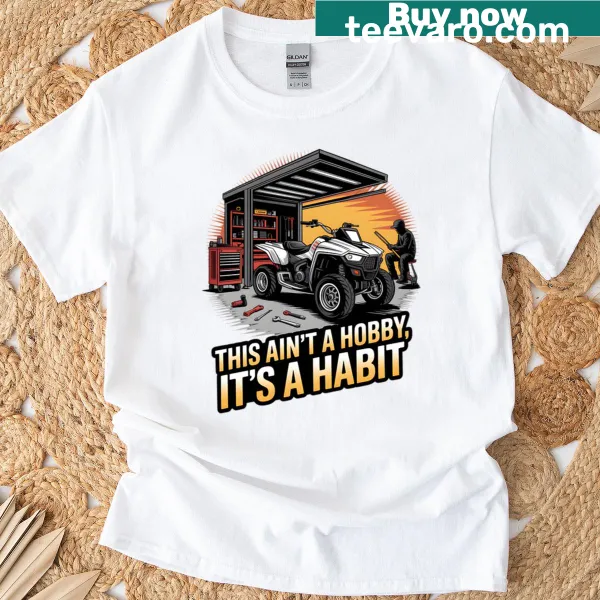 Funny T-shirt about hobbies and habits with playful text.