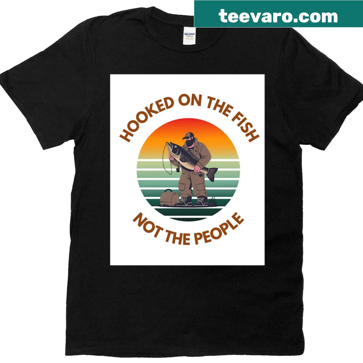 Humorous fishing shirt with the saying 'Hooked On Fish Not People' — on a men's t-shirt