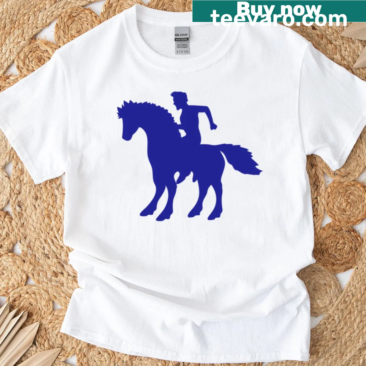 Silhouette T-shirt of a boy riding a mustang horse — on a men's t-shirt