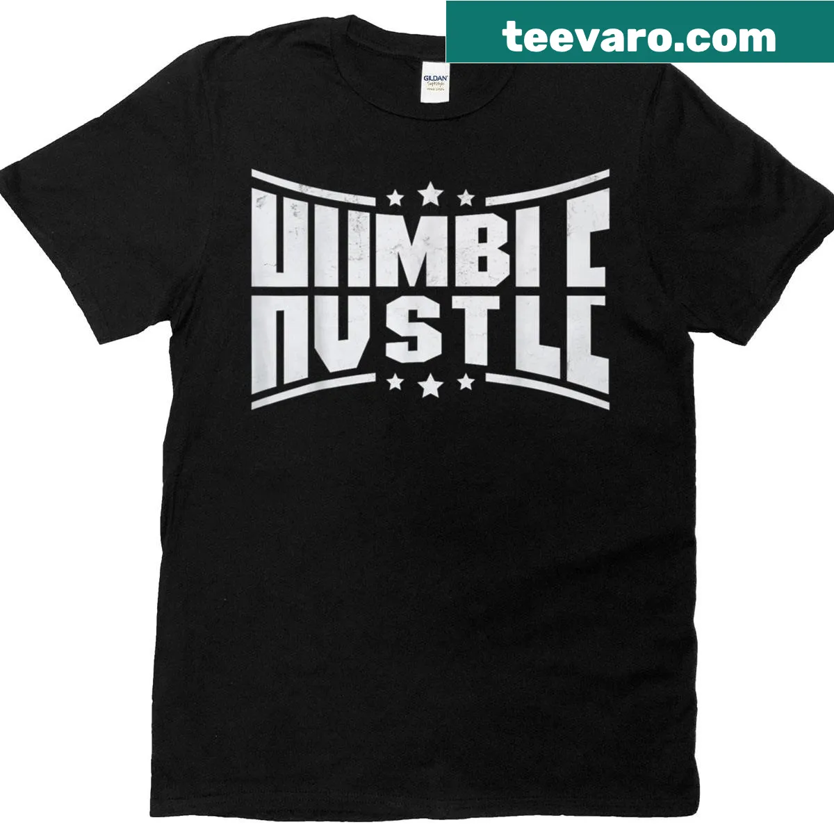 Funny t-shirt with 'Hustle Humble Hard Work' and odometer graphic — on a men's t-shirt