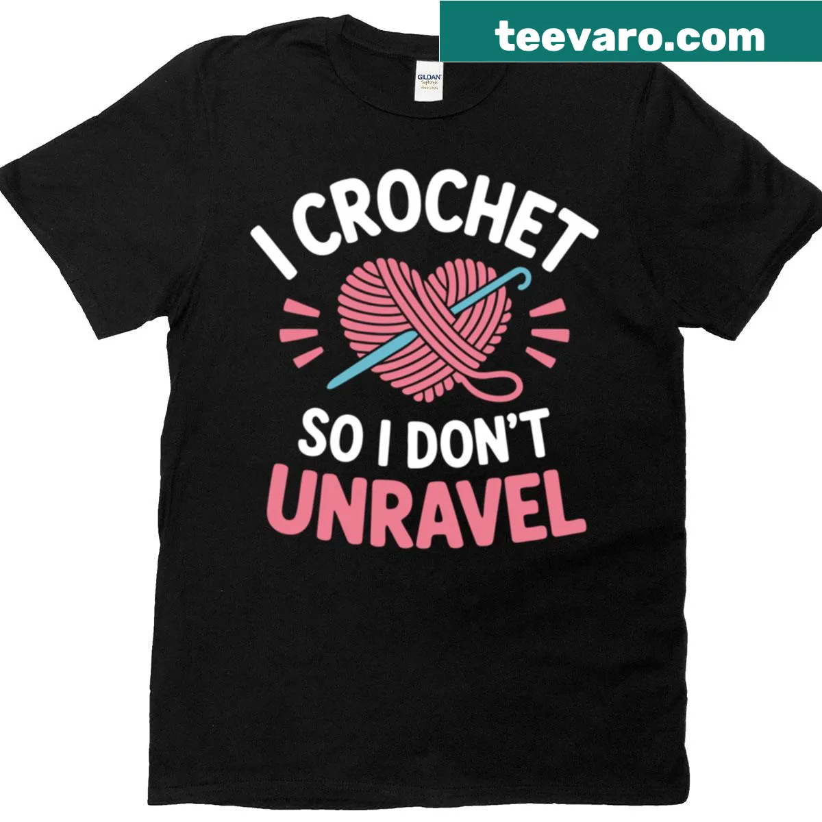 Crafters T-shirt with 'I Crochet So I Don’t Unravel' text — on a men's t-shirt