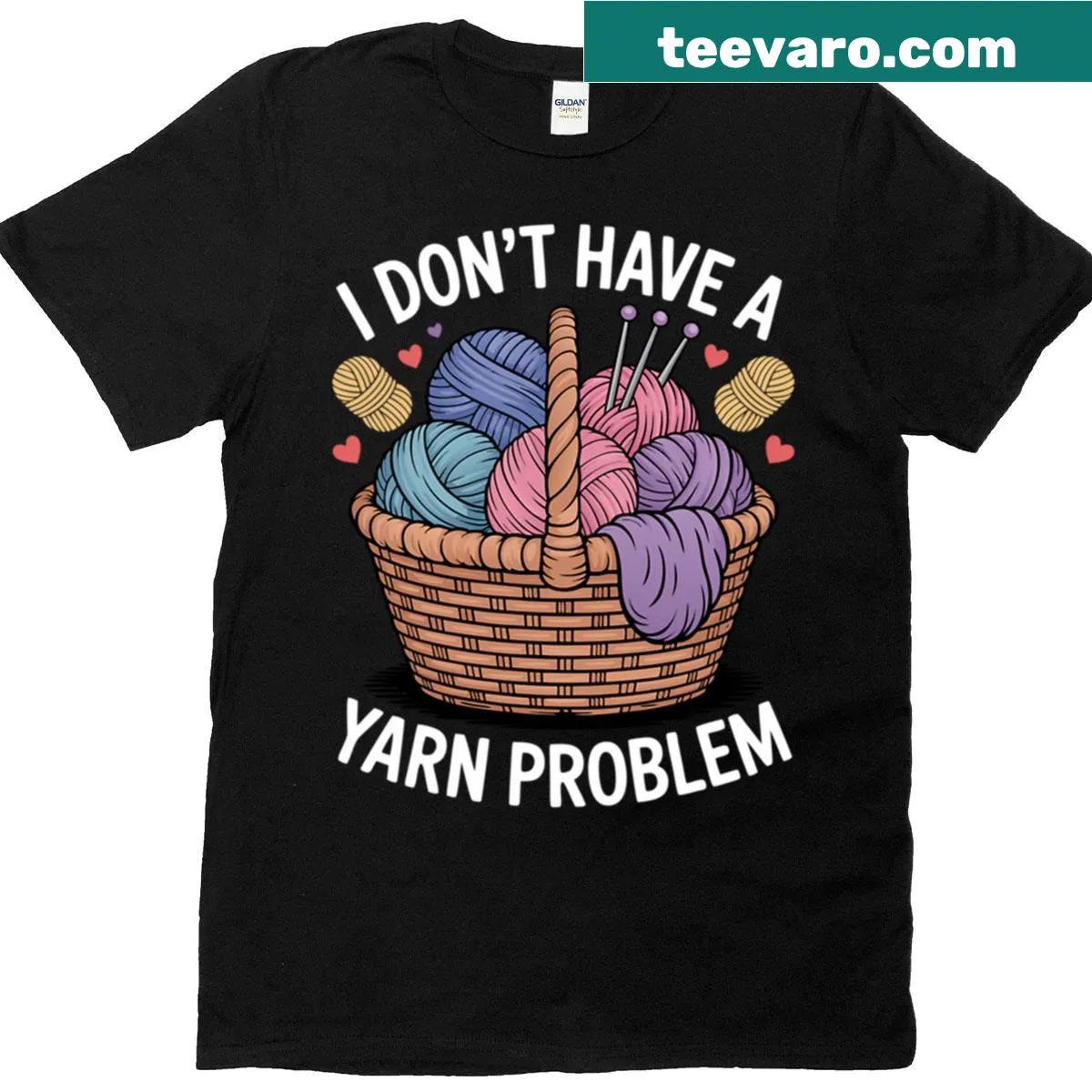 T-shirt featuring a humorous crafting slogan about yarn. — on a men's t-shirt