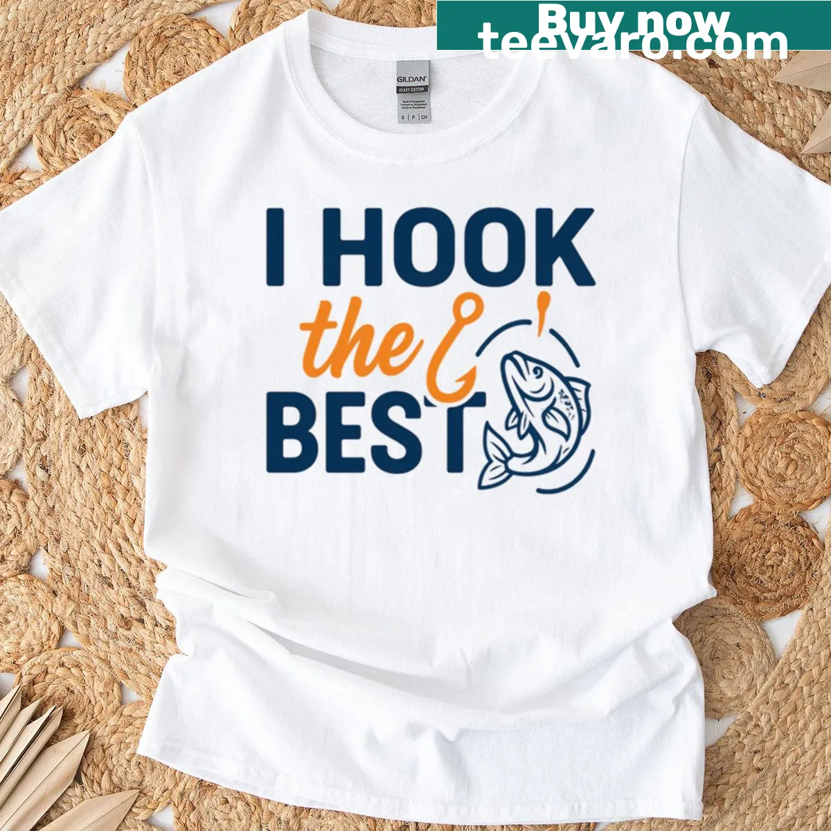 Funny fishing slogan graphic that says 'I Hook The Best' — on a men's t-shirt