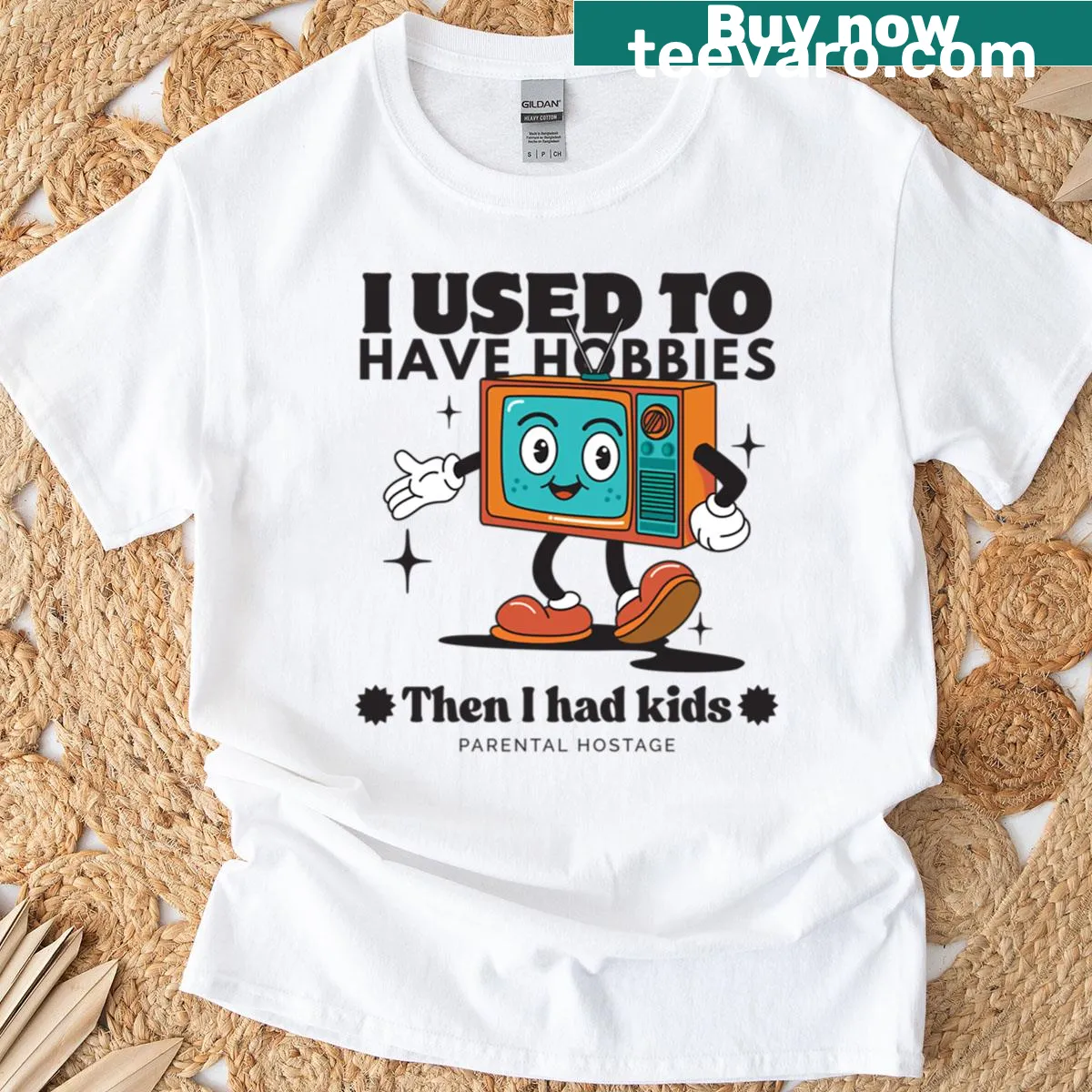 Nostalgic shirt with humorous quote about hobbies and parenthood — on a men's t-shirt