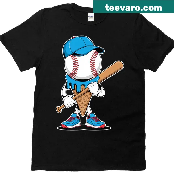 Illustration of an ice cream cone wearing a blue cap on a t-shirt