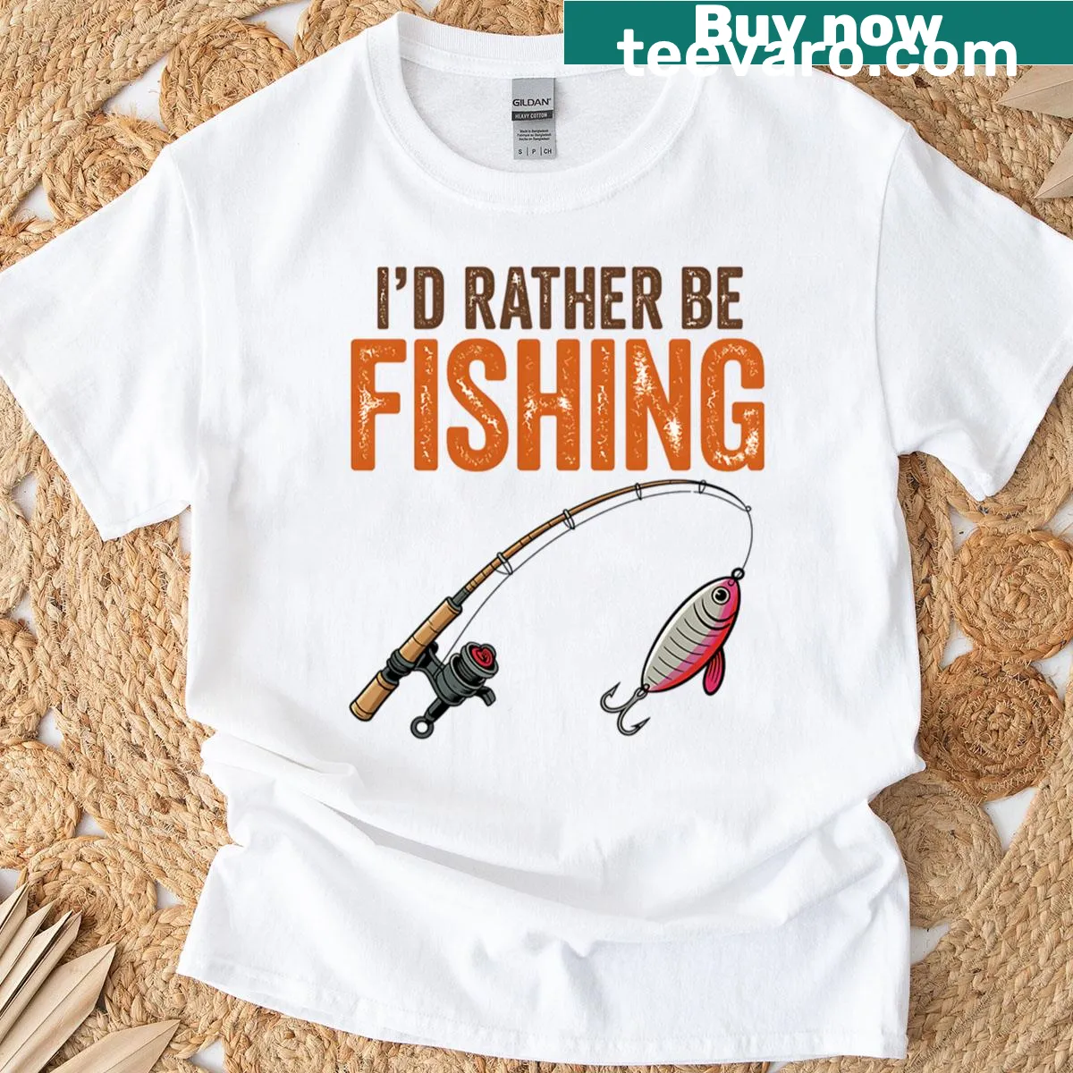 T-shirt with 'I'd Rather Be Fishing' text for anglers — on a men's t-shirt