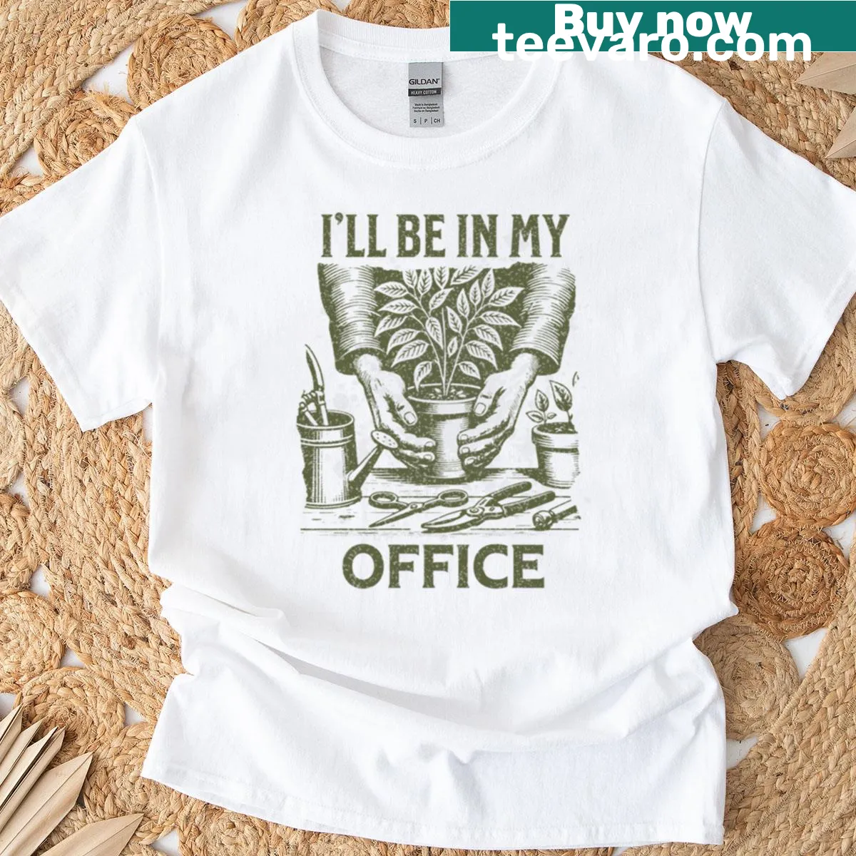 T-shirt with the phrase 'I'll Be In My Office Garden' — on a men's t-shirt