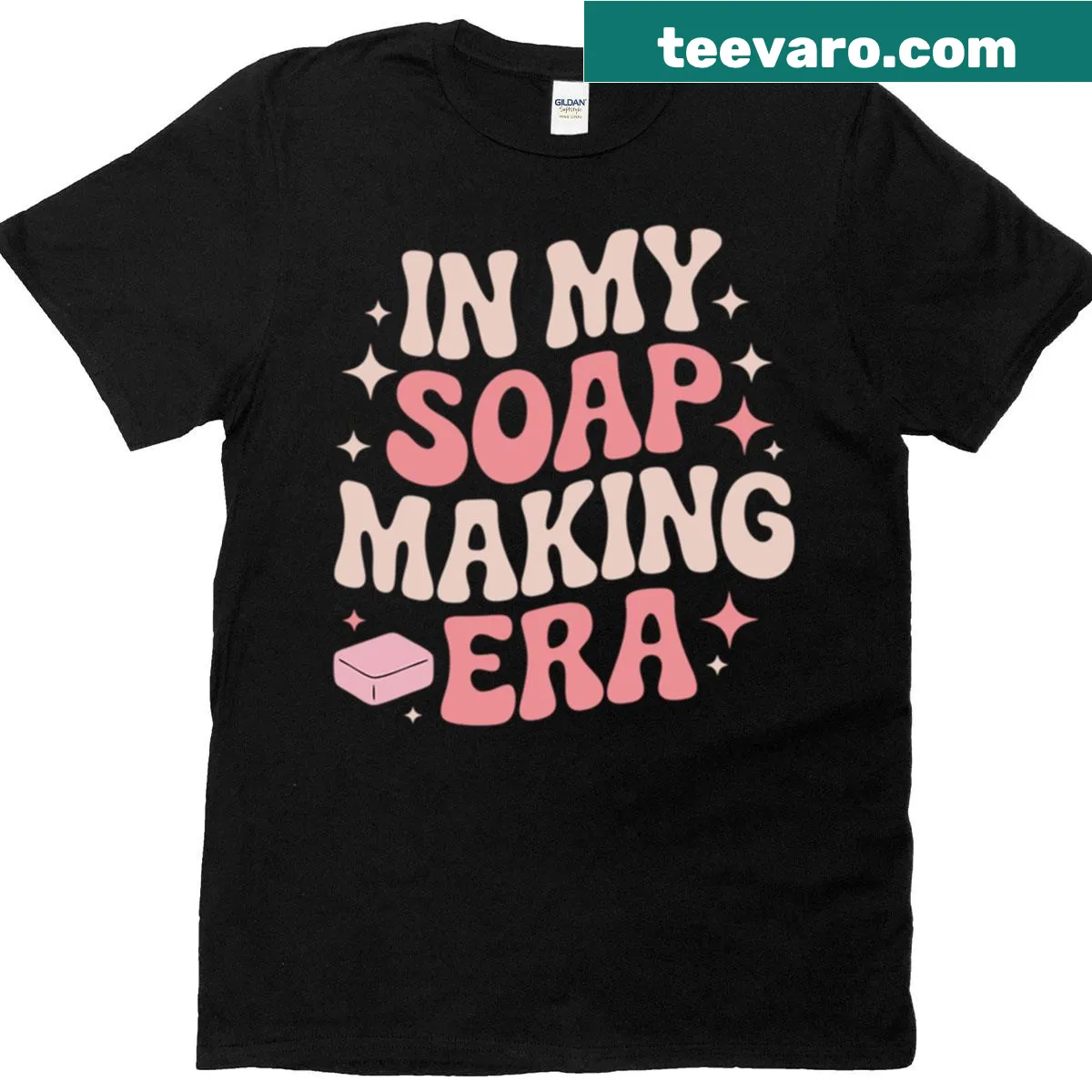 Craft-themed T-shirt with 'In My Soap Making Era' slogan. — on a men's t-shirt