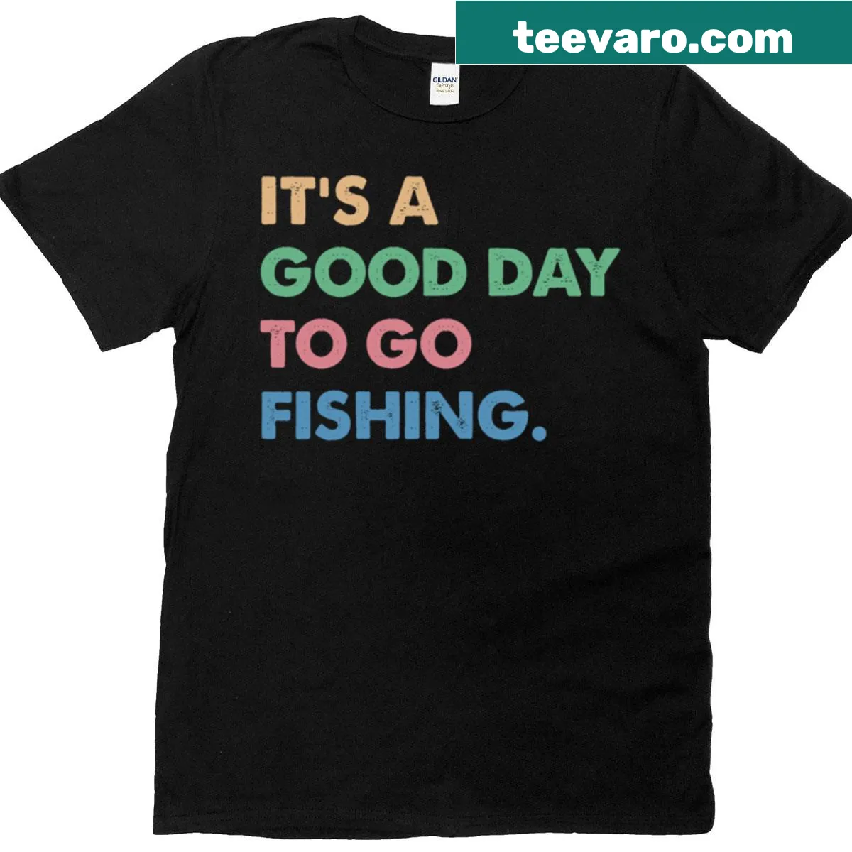 Illustrative fishing themed t-shirt with a playful slogan — on a men's t-shirt