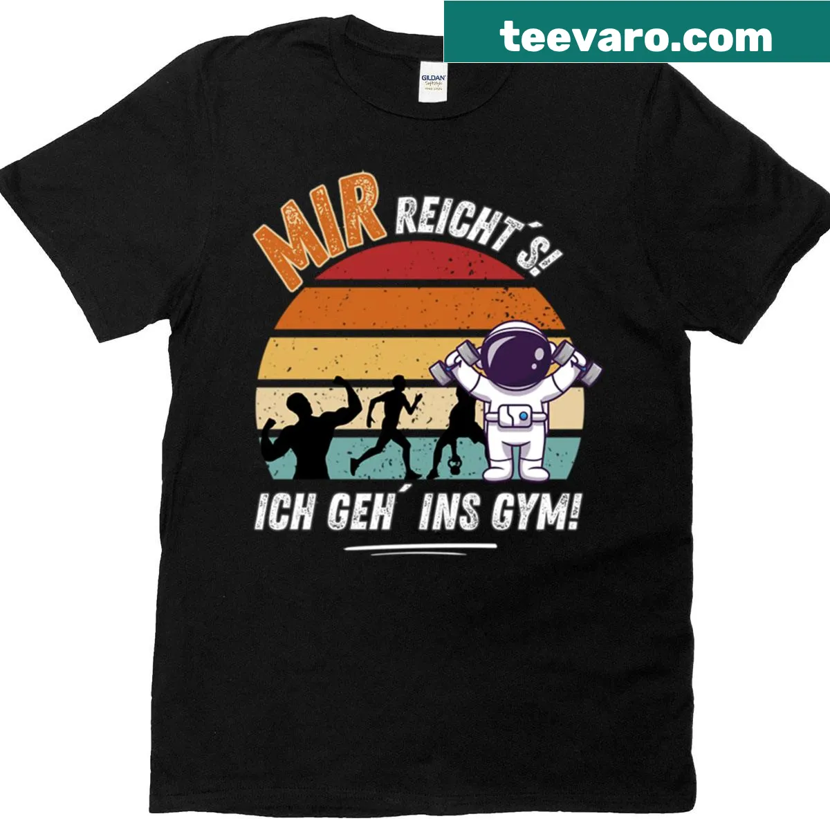 Humorous astronaut-themed t-shirt with workout motivation message — on a men's t-shirt