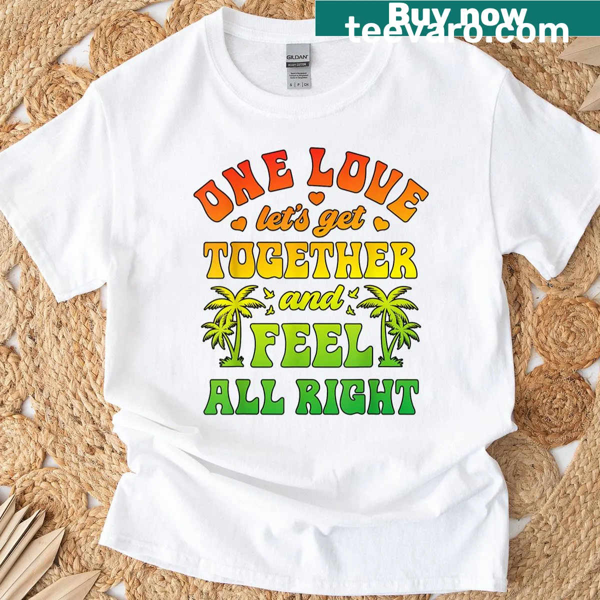 Retro t-shirt featuring 'Jamaica One Love' celebrating reggae music — on a men's t-shirt