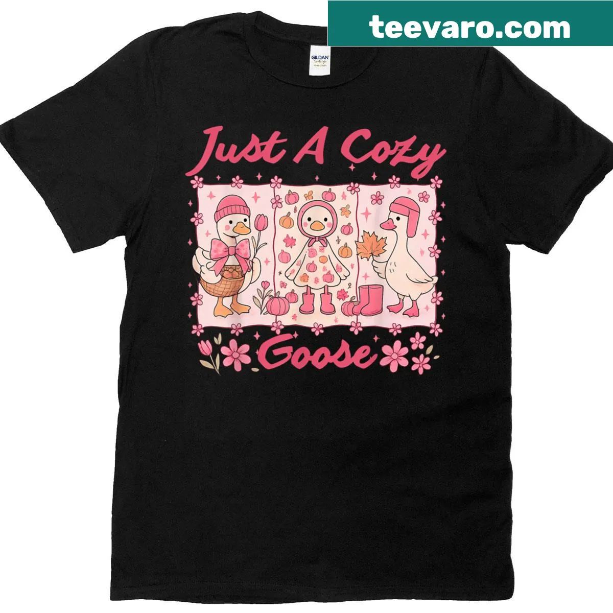 Funny Thanksgiving T-shirt featuring a cozy goose graphic — on a men's t-shirt