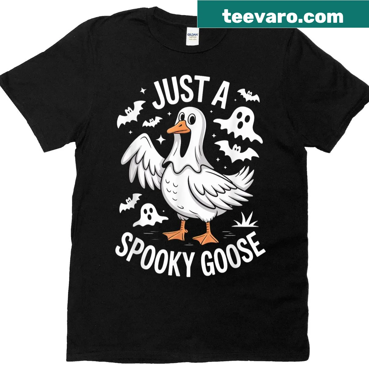 Spooky goose ghost design for Halloween t-shirt — on a men's t-shirt