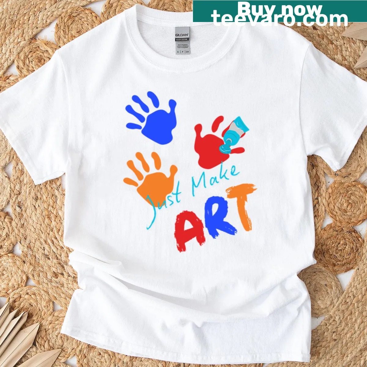 Motivational t-shirt with the phrase 'Just Make Art' prominently displayed. — on a men's t-shirt