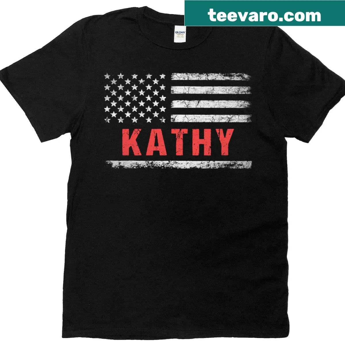 T-shirt featuring the name 'Kathy' and an American flag design — on a men's t-shirt