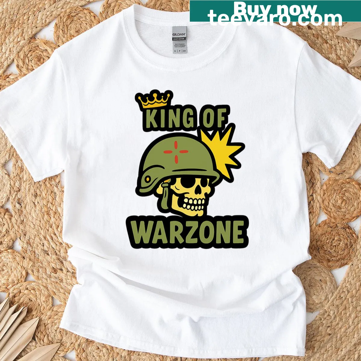 King of Warzone t-shirt with bold typography — on a men's t-shirt