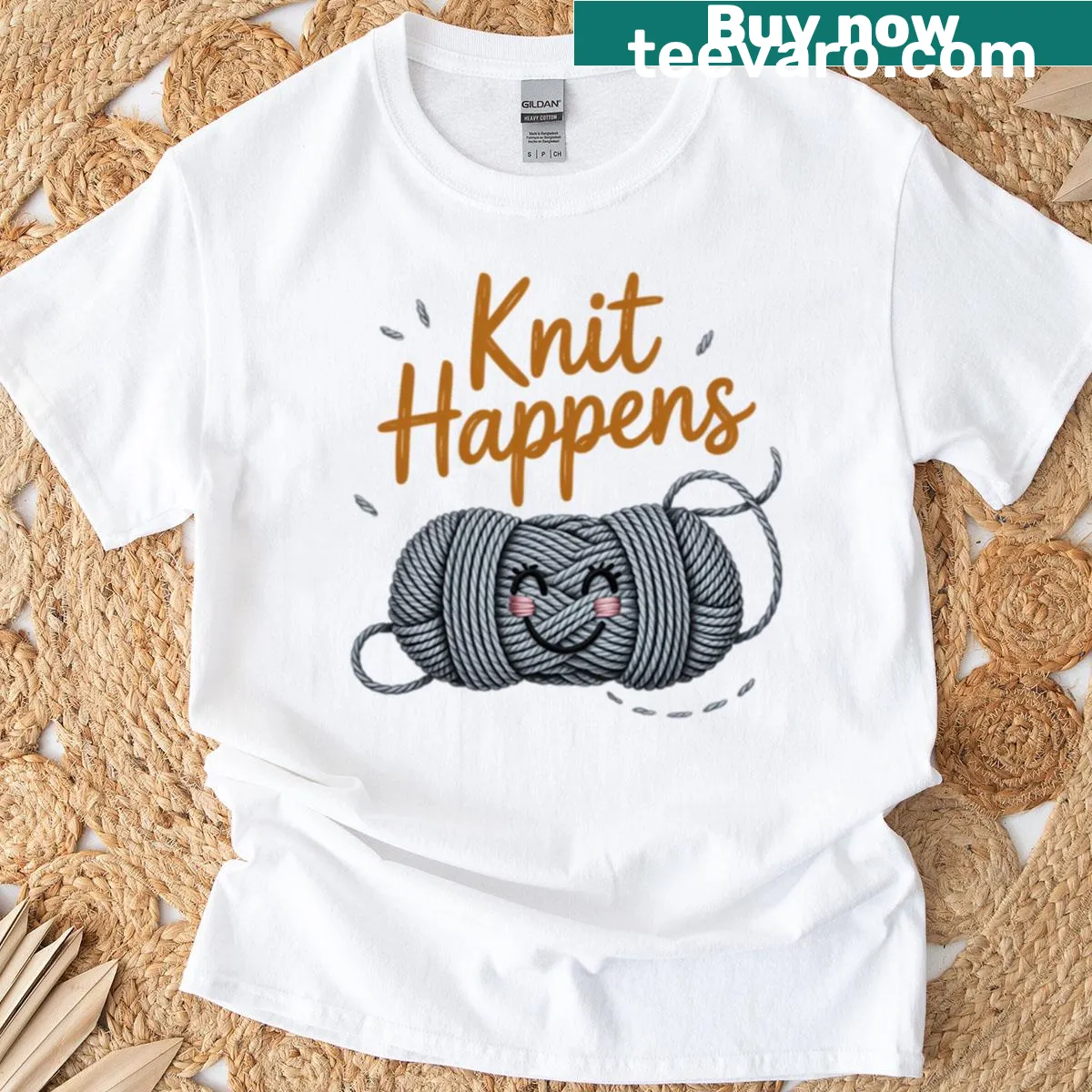 Funny t-shirt saying 'Knit Happens' for knitting lovers — on a men's t-shirt